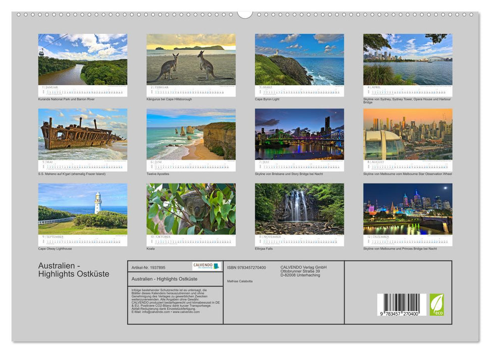 Australien - Highlights Ostküste (CALVENDO Premium Wandkalender 2026)