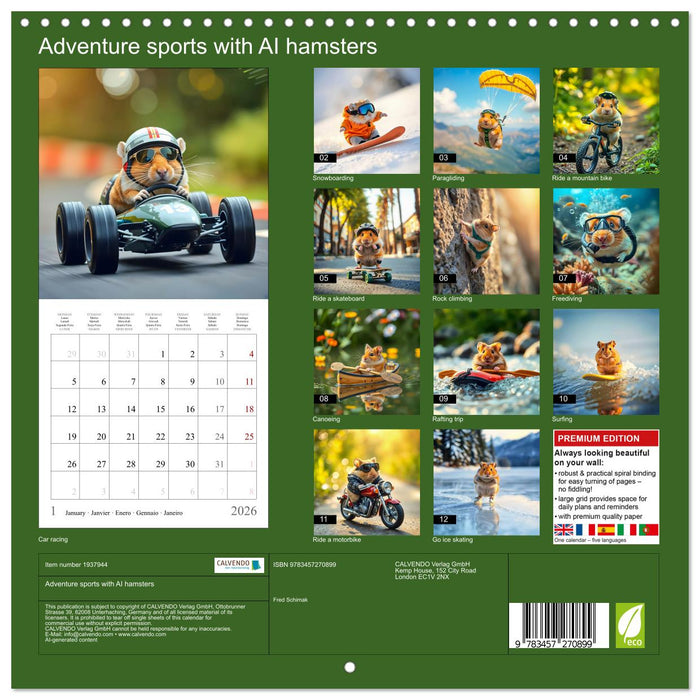 Adventure sports with AI hamsters (CALVENDO Monthly Calendar 2026)