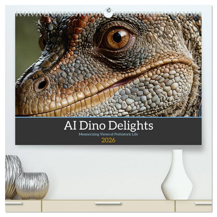 AI Dino Delights Mesmerizing Views of Prehistoric Life (CALVENDO Premium-Calendar 2026)