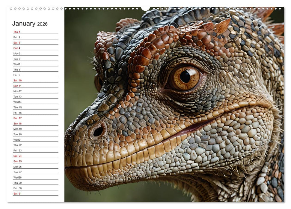AI Dino Delights Mesmerizing Views of Prehistoric Life (CALVENDO Premium-Calendar 2026)