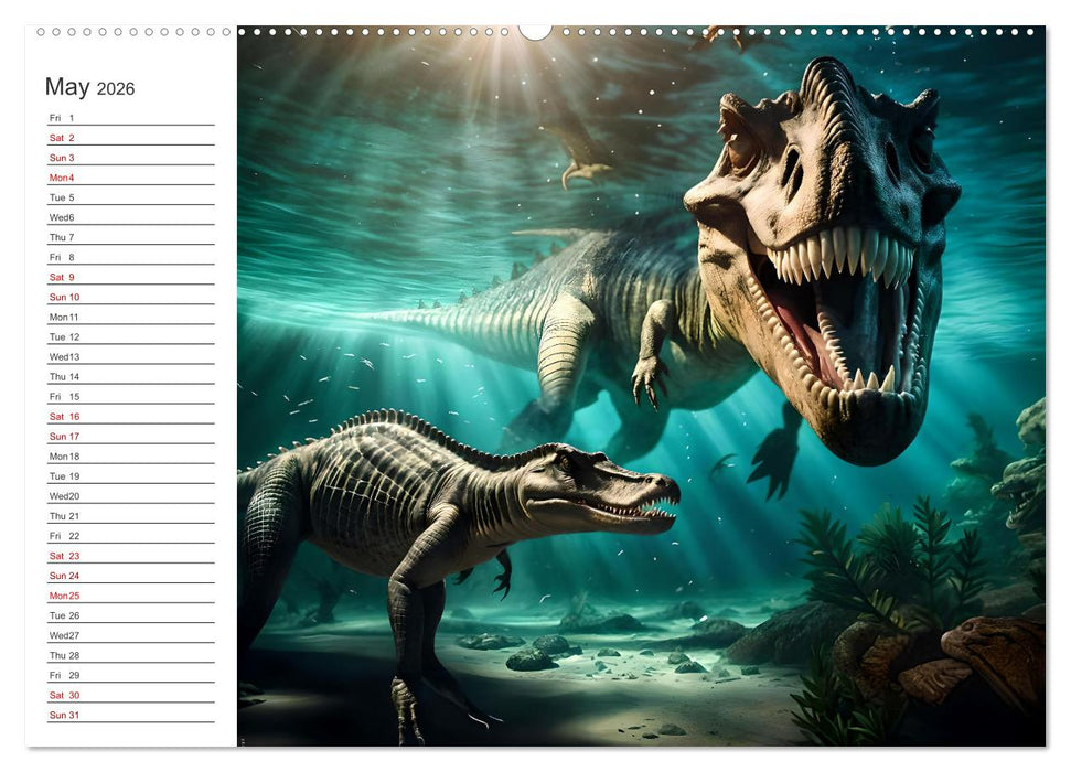 AI Dino Delights Mesmerizing Views of Prehistoric Life (CALVENDO Premium-Calendar 2026)