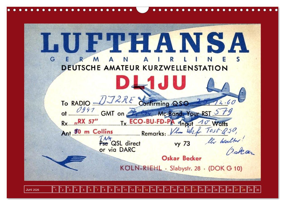Historische Flugzeuge auf QSL-Karten (CALVENDO Wandkalender 2026)