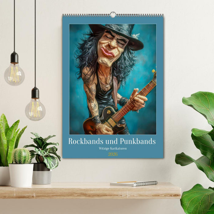 Rockbands und Punkbands - Witzige Karikaturen (CALVENDO Wandkalender 2026)