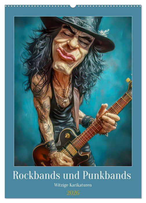 Rockbands und Punkbands - Witzige Karikaturen (CALVENDO Wandkalender 2026)