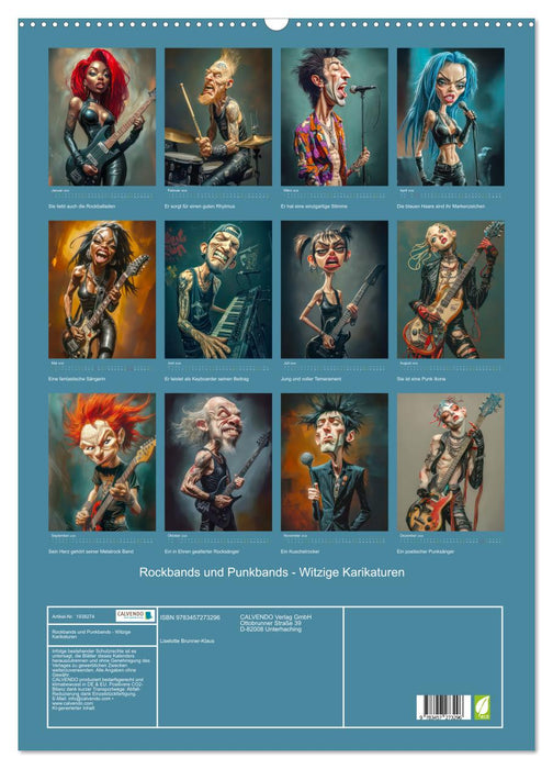 Rockbands und Punkbands - Witzige Karikaturen (CALVENDO Wandkalender 2026)