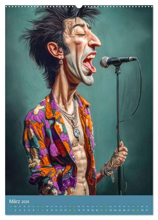 Rockbands und Punkbands - Witzige Karikaturen (CALVENDO Wandkalender 2026)