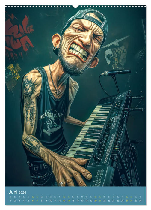 Rockbands und Punkbands - Witzige Karikaturen (CALVENDO Wandkalender 2026)