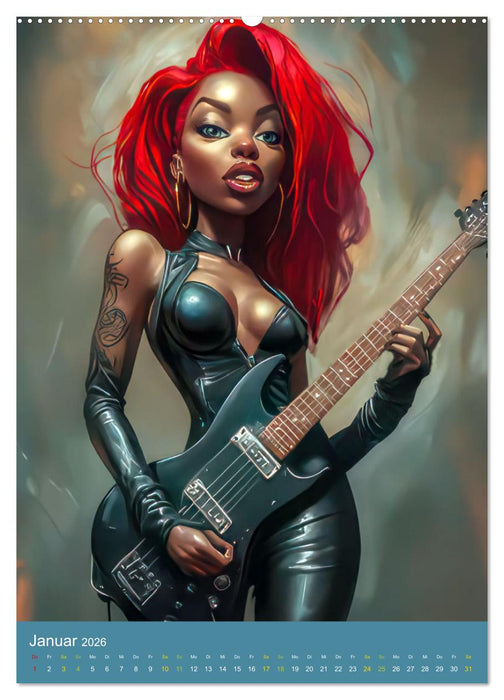 Rockbands und Punkbands - Witzige Karikaturen (CALVENDO Premium Wandkalender 2026)