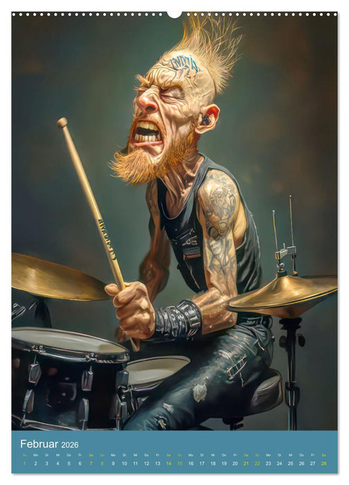 Rockbands und Punkbands - Witzige Karikaturen (CALVENDO Premium Wandkalender 2026)