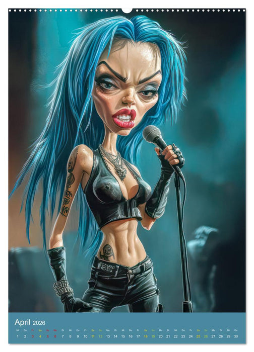 Rockbands und Punkbands - Witzige Karikaturen (CALVENDO Premium Wandkalender 2026)