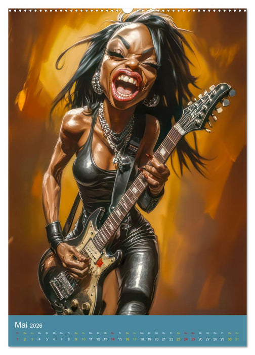 Rockbands und Punkbands - Witzige Karikaturen (CALVENDO Premium Wandkalender 2026)