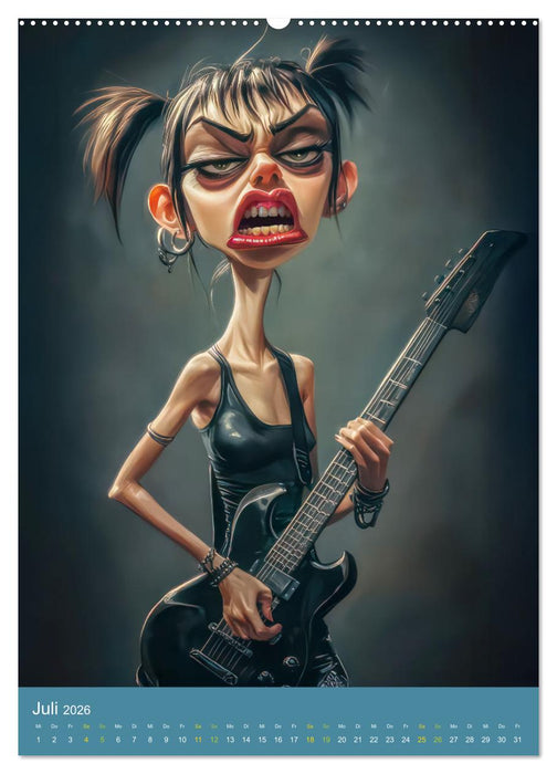 Rockbands und Punkbands - Witzige Karikaturen (CALVENDO Premium Wandkalender 2026)