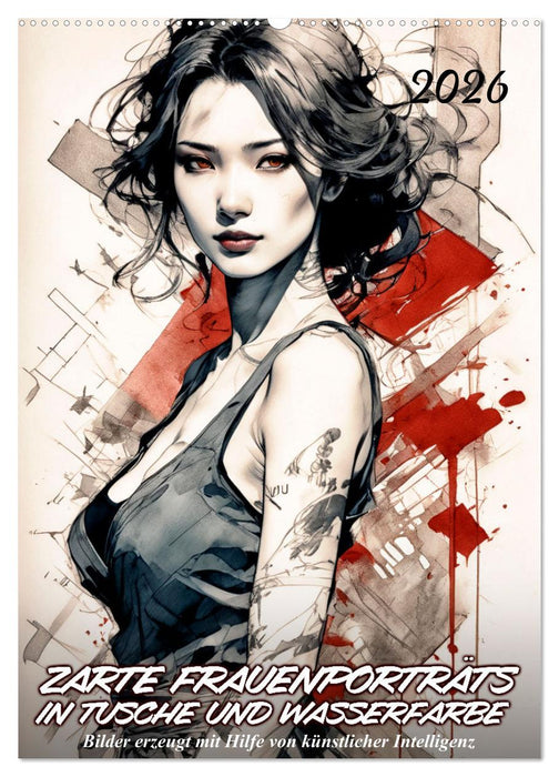 Zarte Frauenporträts in Tusche und Wasserfarbe (CALVENDO Wandkalender 2026)