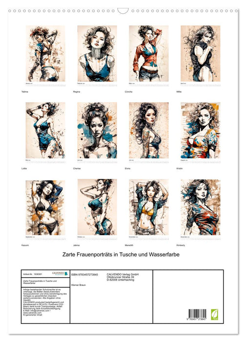 Zarte Frauenporträts in Tusche und Wasserfarbe (CALVENDO Wandkalender 2026)