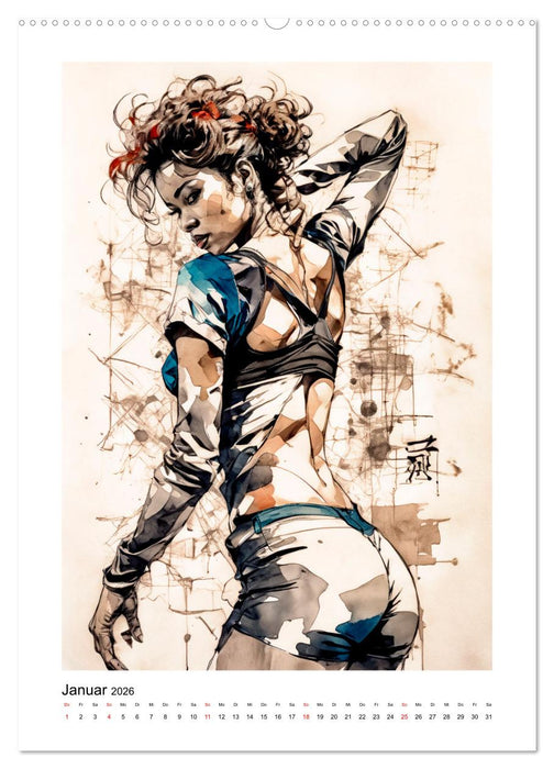 Zarte Frauenporträts in Tusche und Wasserfarbe (CALVENDO Wandkalender 2026)