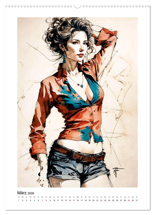 Zarte Frauenporträts in Tusche und Wasserfarbe (CALVENDO Wandkalender 2026)