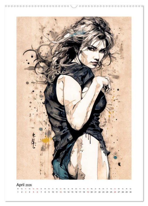 Zarte Frauenporträts in Tusche und Wasserfarbe (CALVENDO Wandkalender 2026)