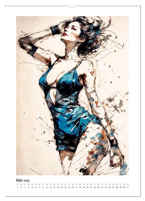 Zarte Frauenporträts in Tusche und Wasserfarbe (CALVENDO Wandkalender 2026)