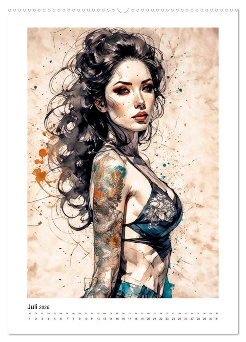 Zarte Frauenporträts in Tusche und Wasserfarbe (CALVENDO Premium Wandkalender 2026)