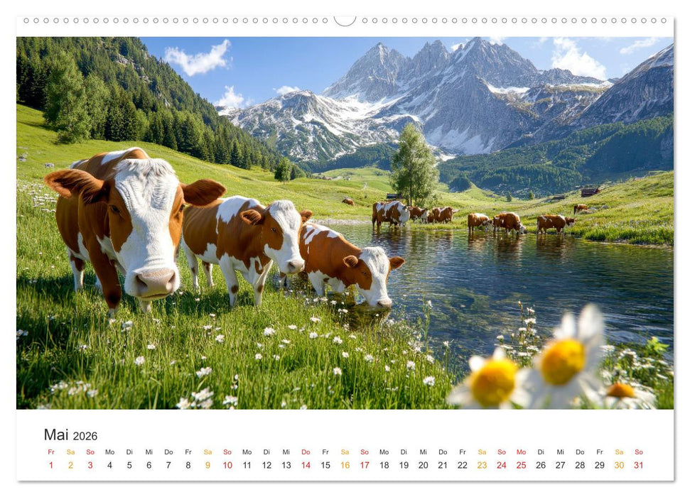 Glückliche Bergkühe - Leben auf der Alm (CALVENDO Premium Wandkalender 2026)