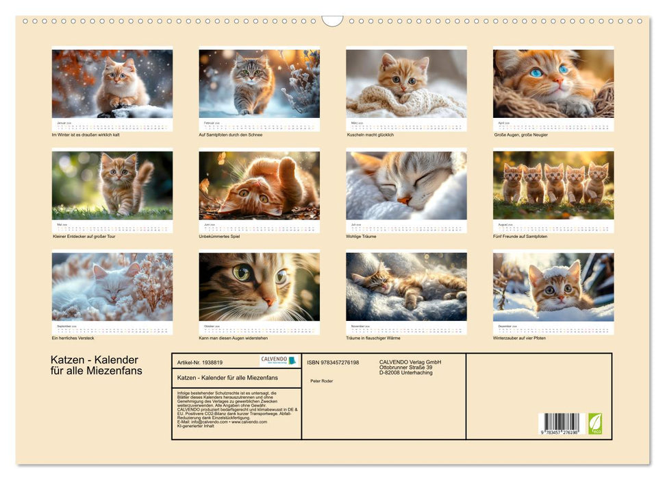 Katzen - Kalender für alle Miezenfans (CALVENDO Wandkalender 2026)