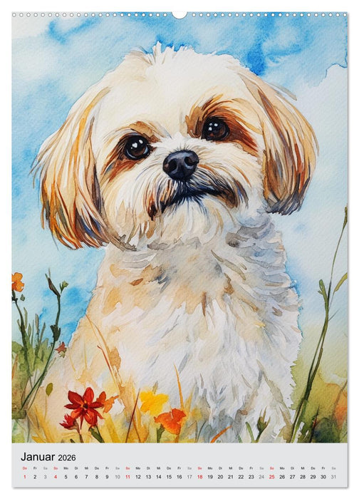 Bezaubernde Hunde. Unsere Freunde im lieblichen Aquarell-Stil (CALVENDO Premium Wandkalender 2026)
