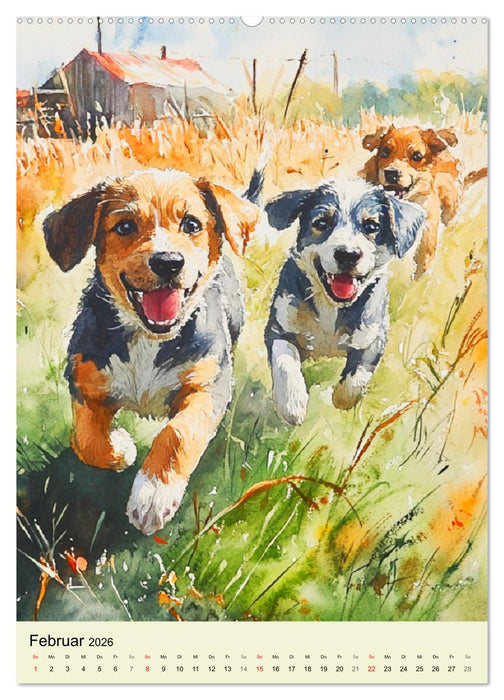 Bezaubernde Hunde. Unsere Freunde im lieblichen Aquarell-Stil (CALVENDO Premium Wandkalender 2026)