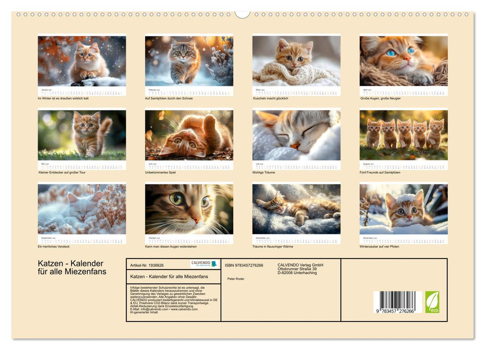 Katzen - Kalender für alle Miezenfans (CALVENDO Premium Wandkalender 2026)