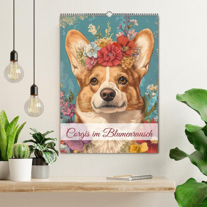 Corgis im Blumenrausch (CALVENDO Wandkalender 2026)
