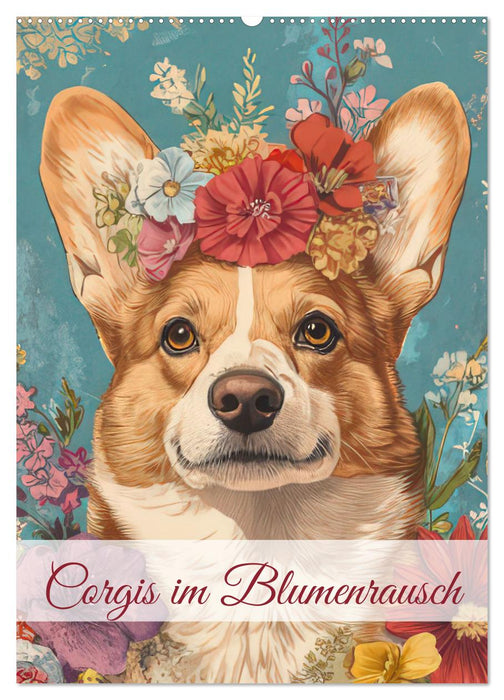 Corgis im Blumenrausch (CALVENDO Wandkalender 2026)