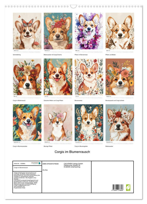 Corgis im Blumenrausch (CALVENDO Wandkalender 2026)