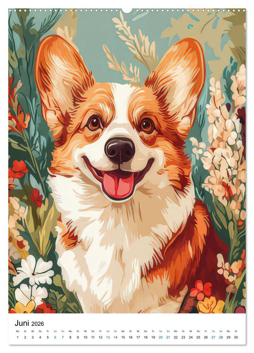 Corgis im Blumenrausch (CALVENDO Wandkalender 2026)