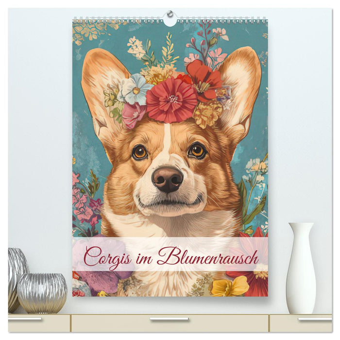 Corgis im Blumenrausch (CALVENDO Premium Wandkalender 2026)