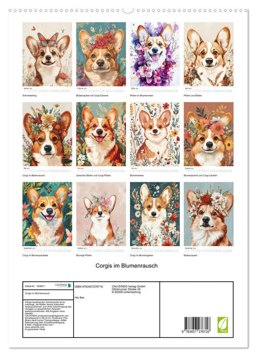 Corgis im Blumenrausch (CALVENDO Premium Wandkalender 2026)