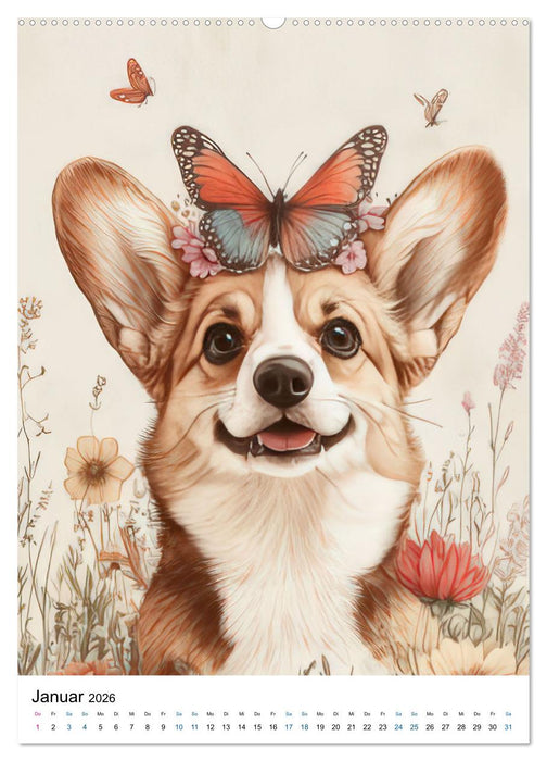 Corgis im Blumenrausch (CALVENDO Premium Wandkalender 2026)