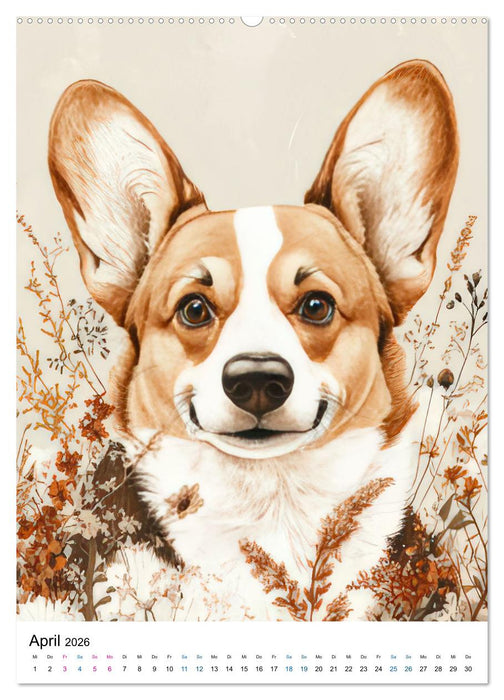 Corgis im Blumenrausch (CALVENDO Premium Wandkalender 2026)