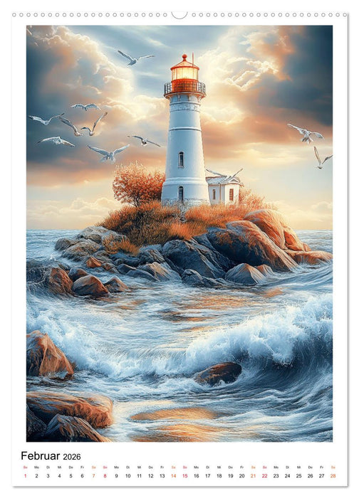 Maritime Wächter - Leuchttürme (CALVENDO Premium Wandkalender 2026)