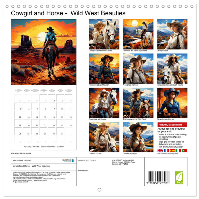 Cowgirl and Horse - Wild West Beauties (CALVENDO Monthly Calendar 2026)