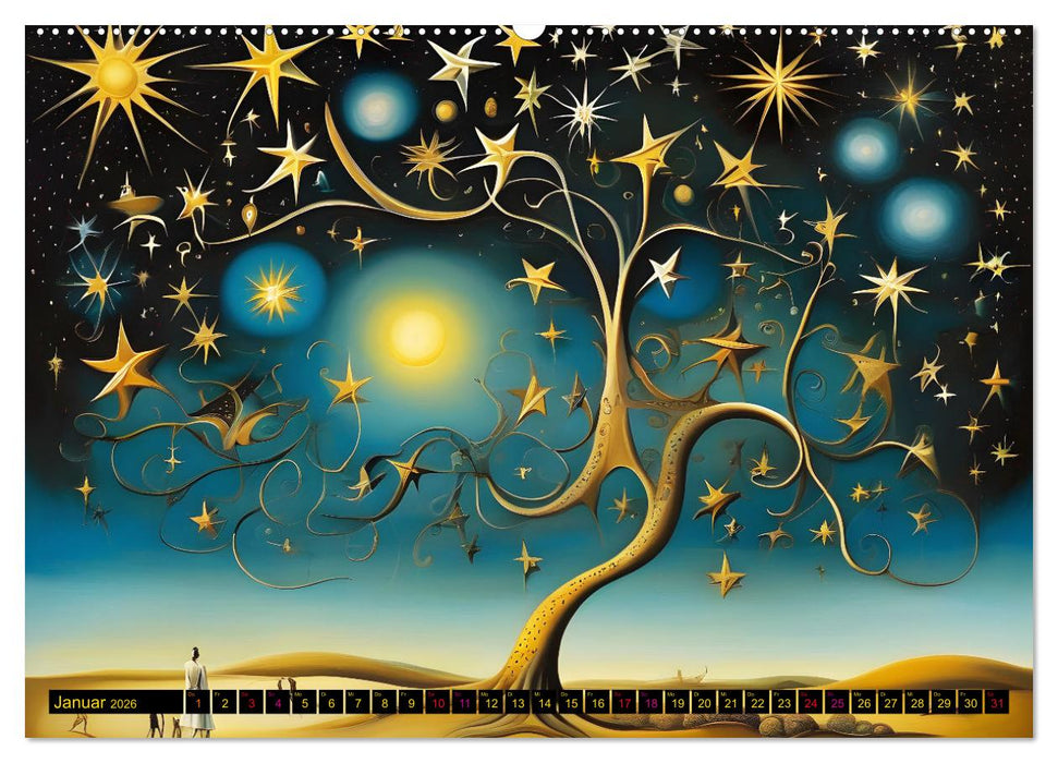 Erde, Sonne, Mond und Sterne Surrealistische Kunstwerke (CALVENDO Wandkalender 2026)