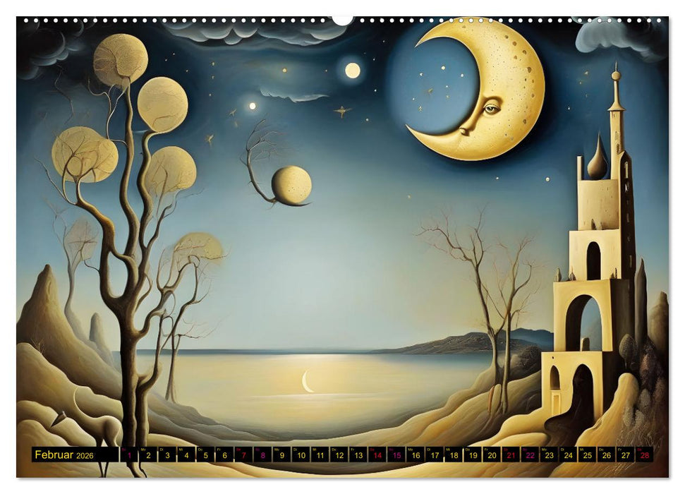 Erde, Sonne, Mond und Sterne Surrealistische Kunstwerke (CALVENDO Wandkalender 2026)