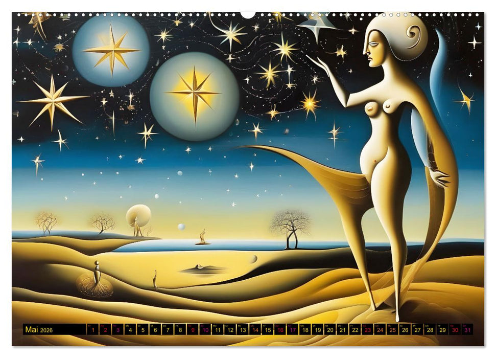 Erde, Sonne, Mond und Sterne Surrealistische Kunstwerke (CALVENDO Wandkalender 2026)