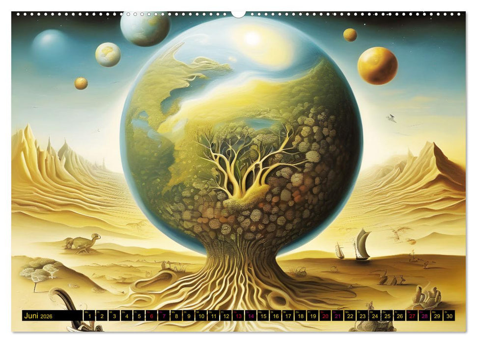 Erde, Sonne, Mond und Sterne Surrealistische Kunstwerke (CALVENDO Wandkalender 2026)