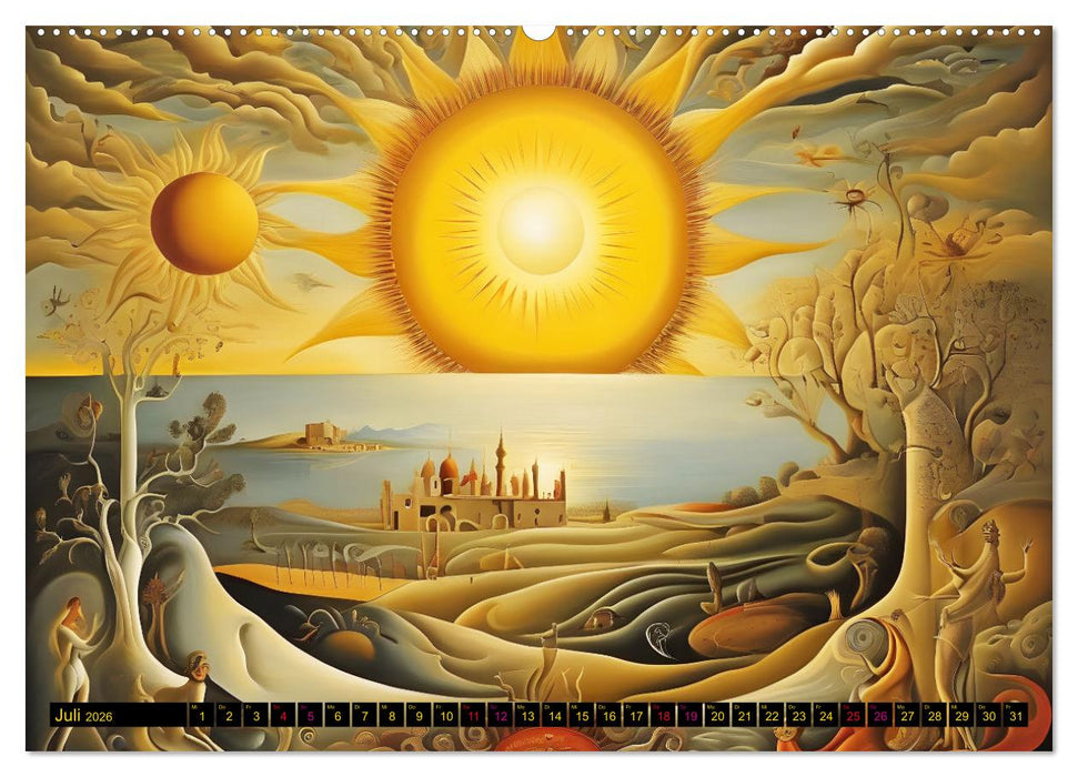 Erde, Sonne, Mond und Sterne Surrealistische Kunstwerke (CALVENDO Premium Wandkalender 2026)