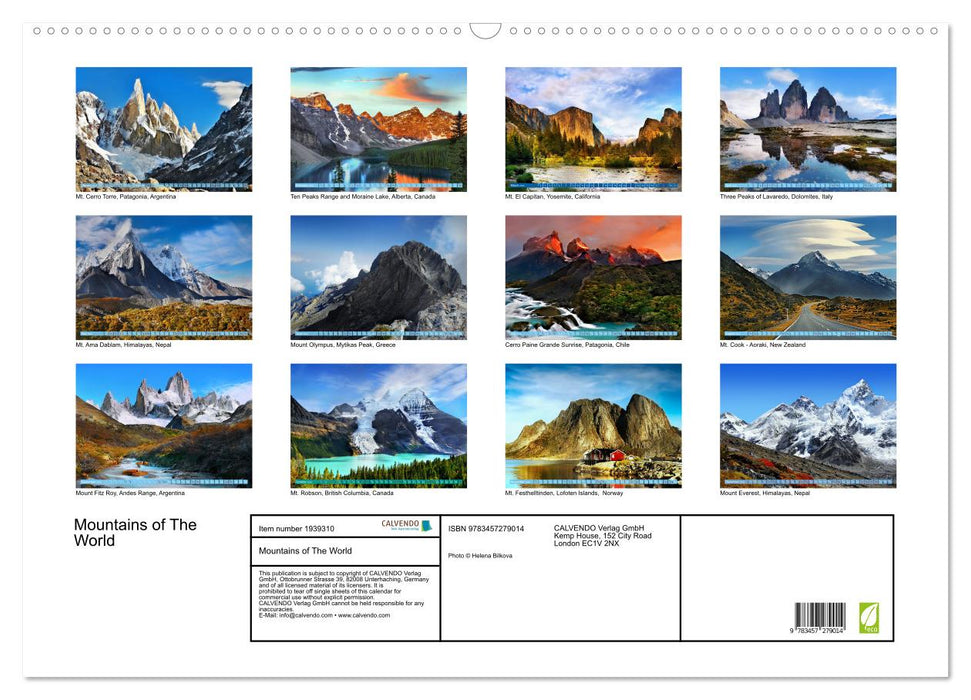 Mountains of The World (CALVENDO Monthly Calendar 2026)