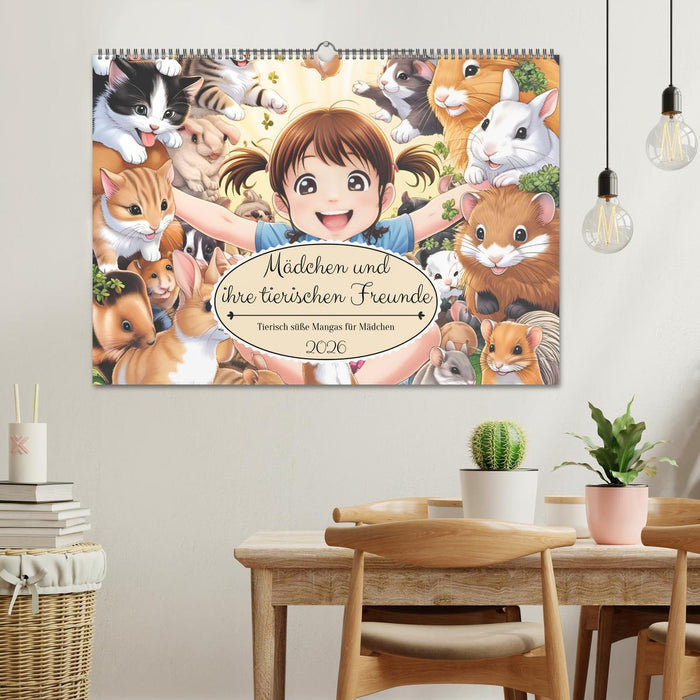 Mädchen und ihre tierischen Freunde - Tierisch süße Mangas für Mädchen (CALVENDO Wandkalender 2026)