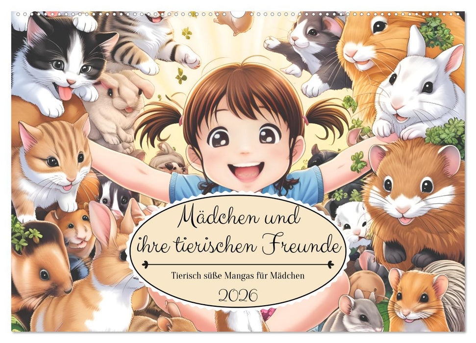 Mädchen und ihre tierischen Freunde - Tierisch süße Mangas für Mädchen (CALVENDO Wandkalender 2026)