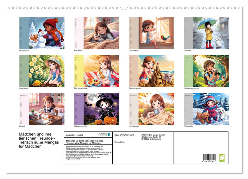 Mädchen und ihre tierischen Freunde - Tierisch süße Mangas für Mädchen (CALVENDO Wandkalender 2026)