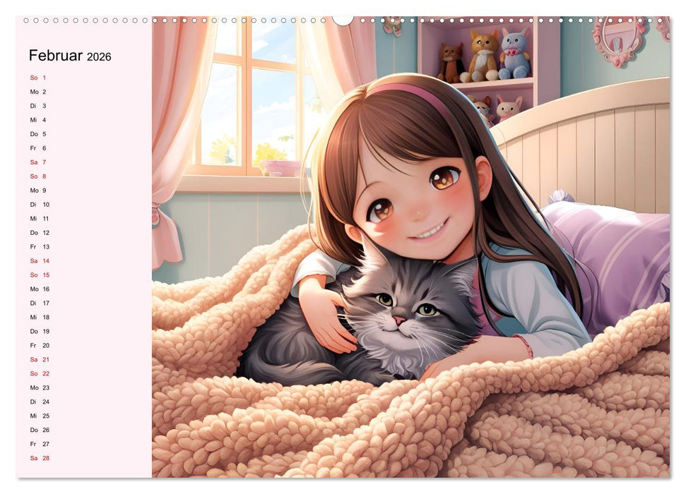 Mädchen und ihre tierischen Freunde - Tierisch süße Mangas für Mädchen (CALVENDO Premium Wandkalender 2026)