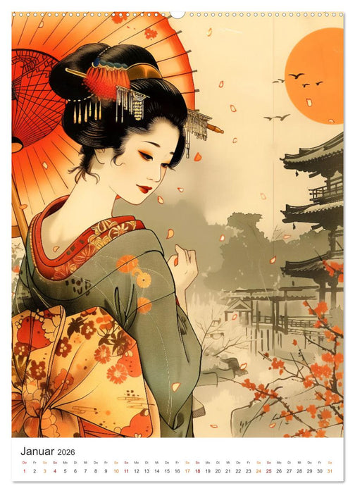 Geisha - Old School Poster Style (CALVENDO Premium Wandkalender 2026)