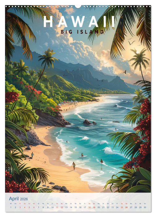 Hawaii - Old School Poster Style (CALVENDO Wandkalender 2026)